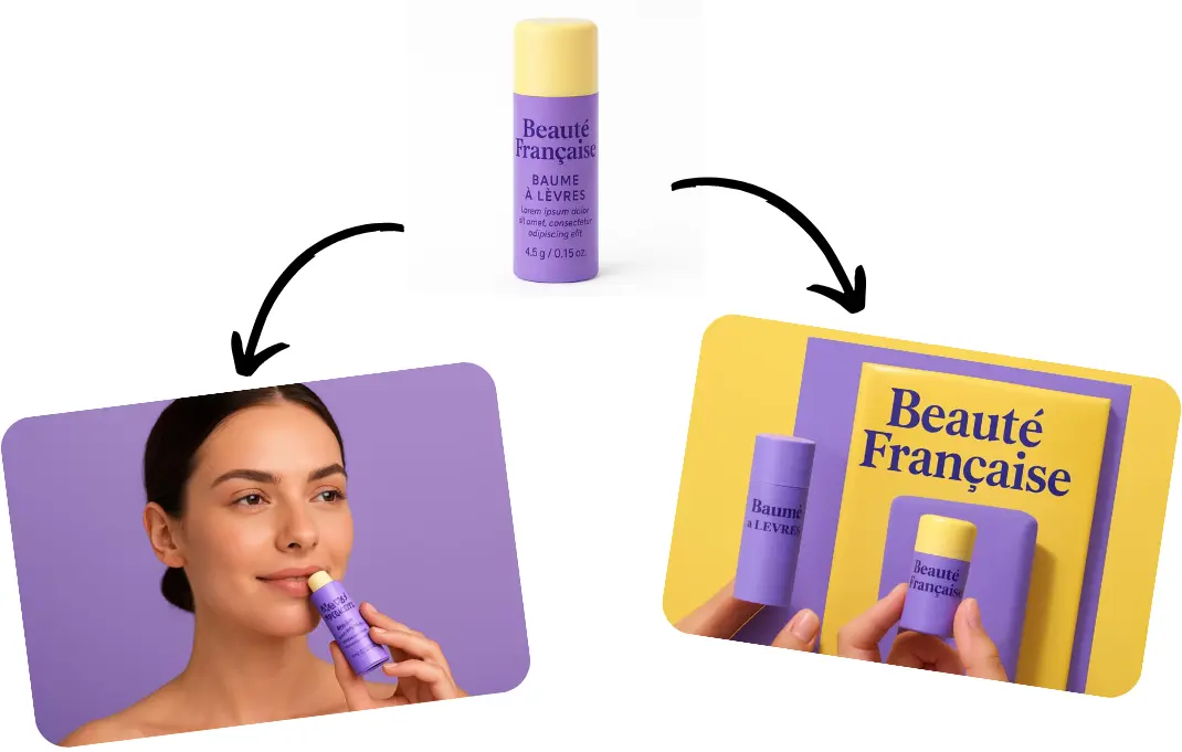Beauté Française lip balm product in purple and yellow branding